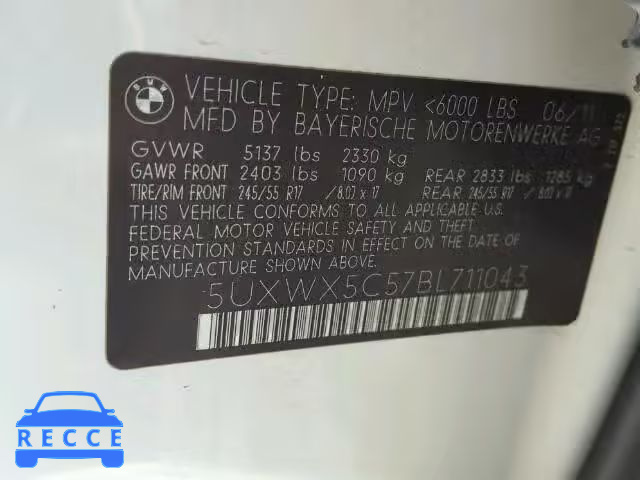 2011 BMW X3 XDRIVE2 5UXWX5C57BL711043 image 9