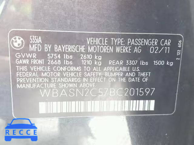 2011 BMW 535I GT WBASN2C57BC201597 image 9