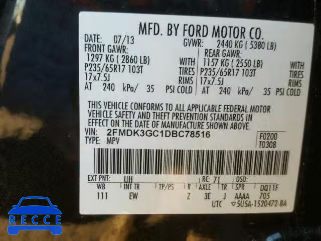 2013 FORD EDGE SE 2FMDK3GC1DBC78516 Bild 9