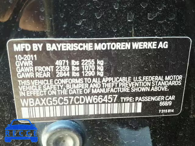 2012 BMW 528I WBAXG5C57CDW66457 зображення 9