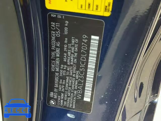 2012 BMW 650I WBALZ3C51CDL70749 image 9