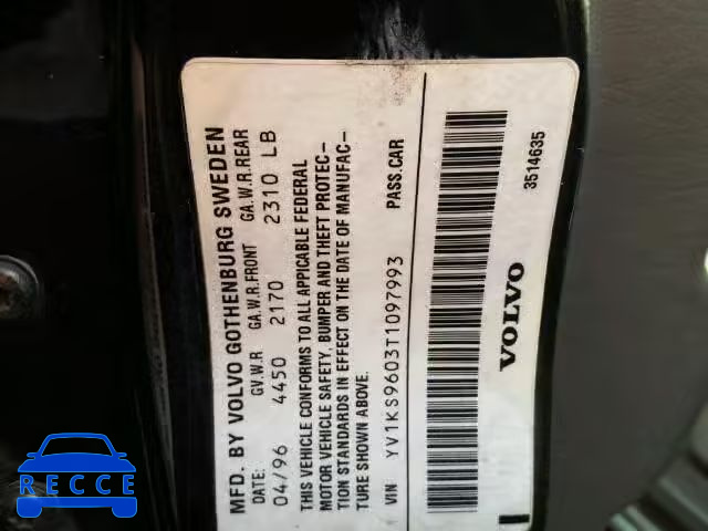 1996 VOLVO 960 YV1KS9603T1097993 image 9