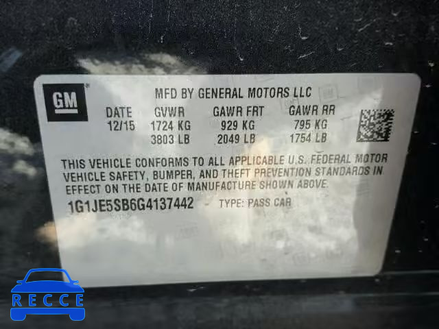 2016 CHEVROLET SONIC LTZ 1G1JE5SB6G4137442 image 9