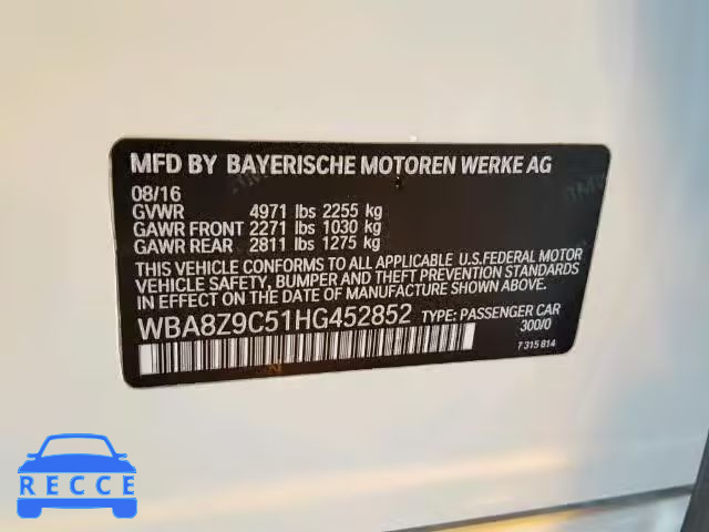 2017 BMW 330 XIGT WBA8Z9C51HG452852 image 9