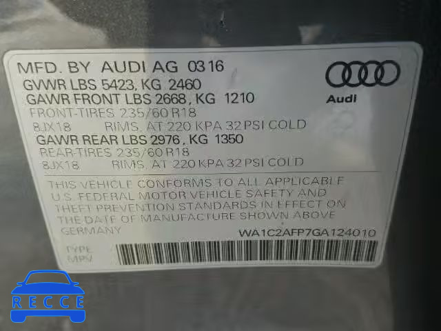 2016 AUDI Q5 PREMIUM WA1C2AFP7GA124010 image 9