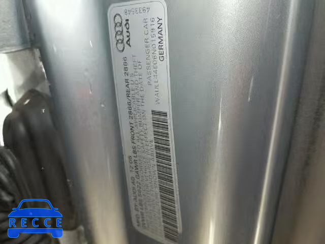 2006 AUDI A8 QUATTRO WAULL44E06N015916 image 9