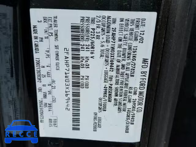 2003 FORD CROWN VIC 2FAHP71W03X169442 image 9