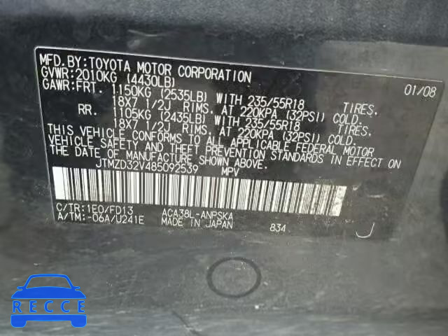 2008 TOYOTA RAV4 SPORT JTMZD32V485092539 image 9