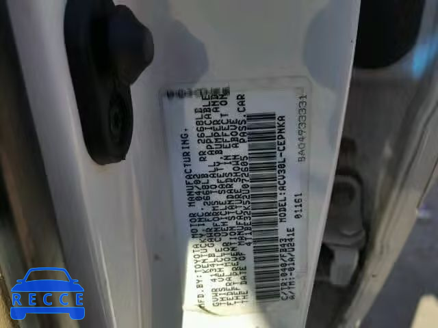 2002 TOYOTA CAMRY 4T1BE32K52U072605 image 9