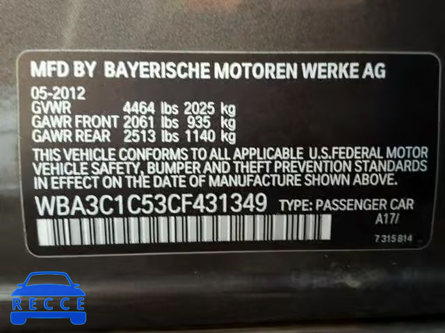 2012 BMW 328I SULEV WBA3C1C53CF431349 image 9