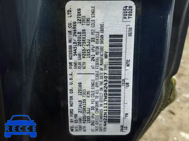 1998 NISSAN QUEST XE/G 4N2ZN1117WD824307 Bild 9