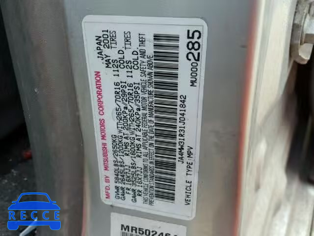 2001 MITSUBISHI MONTERO XL JA4MW31R31J041842 зображення 9