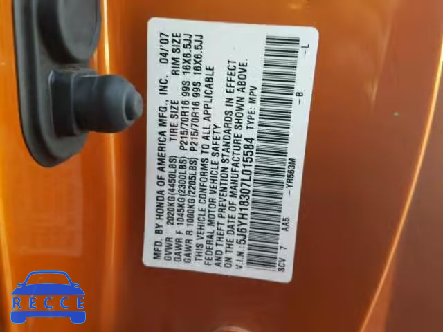 2007 HONDA ELEMENT LX 5J6YH18307L015584 image 9