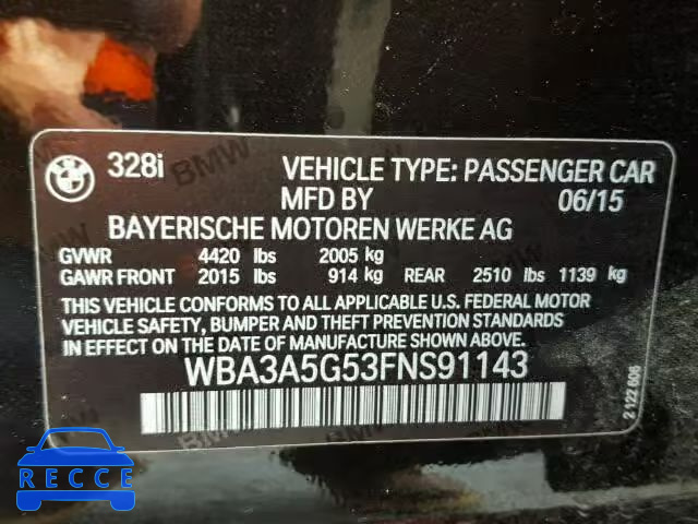 2015 BMW 328I WBA3A5G53FNS91143 зображення 9