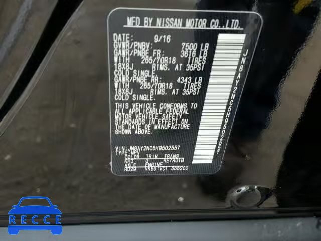 2017 NISSAN ARMADA SV JN8AY2NC5H9502557 image 9