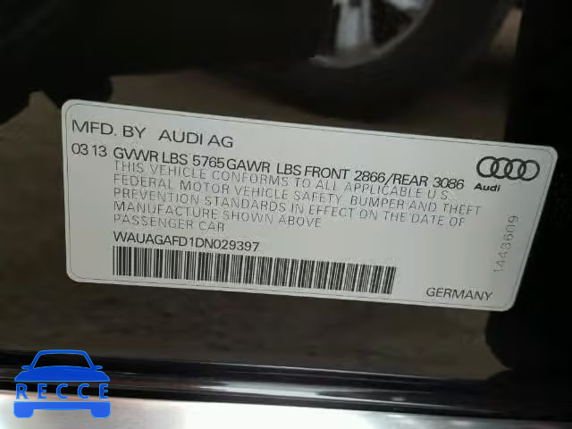2013 AUDI A8 QUATTRO WAUAGAFD1DN029397 image 9