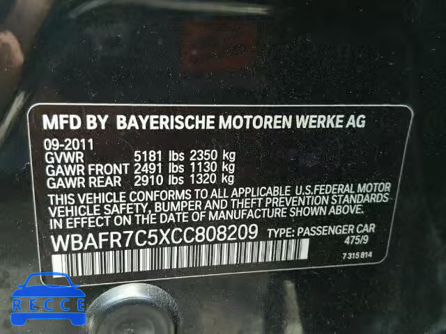 2012 BMW 535I WBAFR7C5XCC808209 image 9