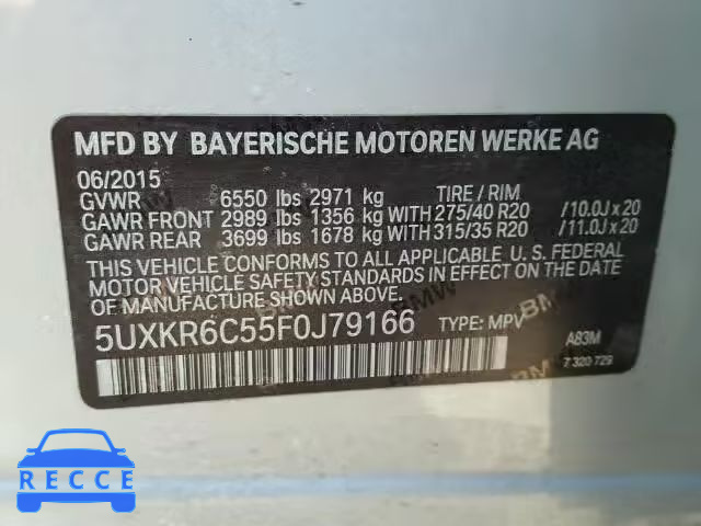 2015 BMW X5 XDRIVE5 5UXKR6C55F0J79166 зображення 9