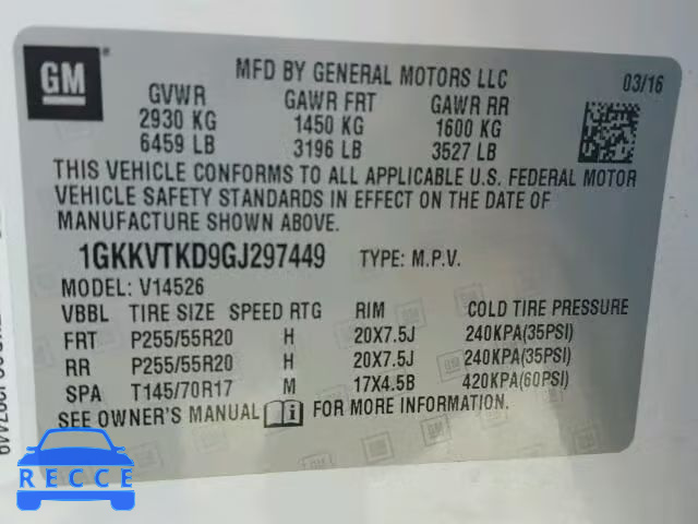 2016 GMC ACADIA DEN 1GKKVTKD9GJ297449 image 9