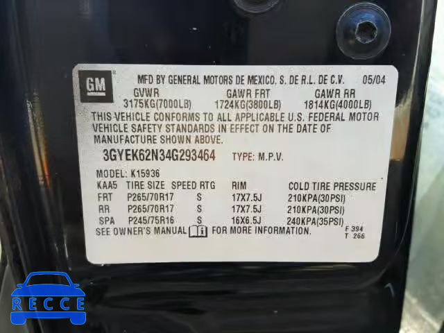 2004 CADILLAC ESCALADE E 3GYEK62N34G293464 image 9