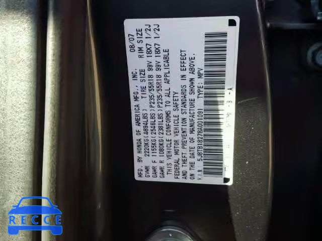 2008 ACURA RDX 5J8TB18278A001091 зображення 9