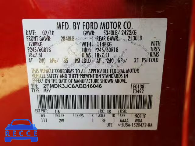 2010 FORD EDGE SEL 2FMDK3JC8ABB16046 image 9