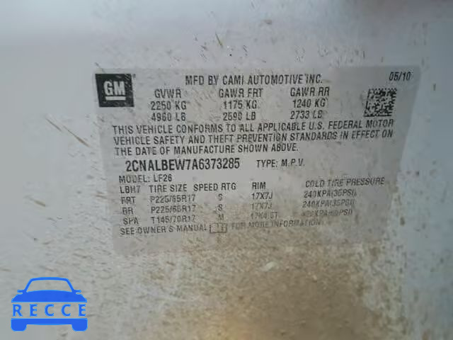 2010 CHEVROLET EQUINOX LS 2CNALBEW7A6373285 image 8