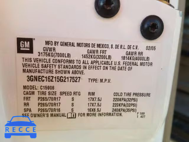 2005 CHEVROLET C1500 SUBU 3GNEC16Z15G217527 image 9