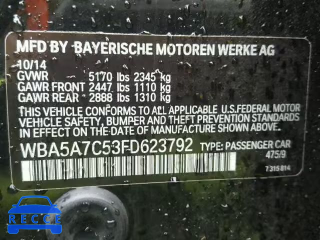 2015 BMW 528XI WBA5A7C53FD623792 зображення 9