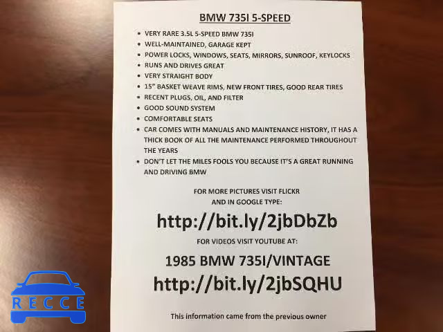 1985 BMW 735I WBAFH7400F0630287 зображення 9