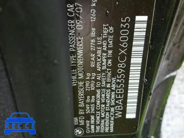 2008 BMW 650I WBAEB53598CX60035 image 9