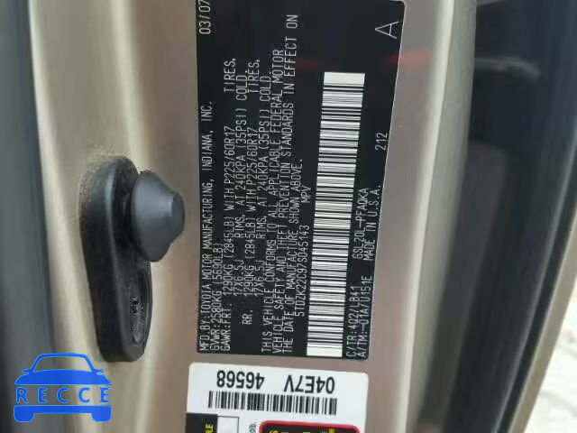 2007 TOYOTA SIENNA XLE 5TDZK22C97S045143 image 9