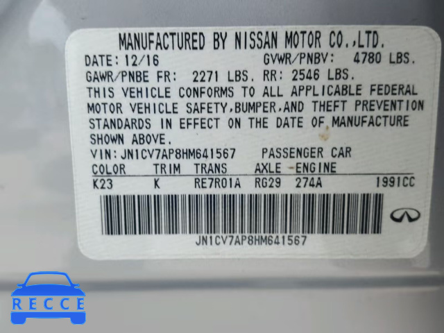 2017 INFINITI Q50 BASE JN1CV7AP8HM641567 image 9