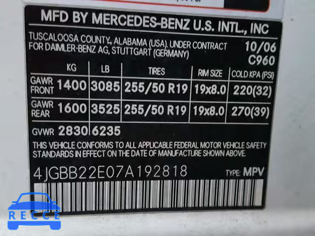 2007 MERCEDES-BENZ ML 320 CDI 4JGBB22E07A192818 зображення 9