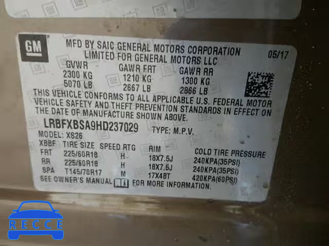 2017 BUICK ENVISION E LRBFXBSA9HD237029 image 9