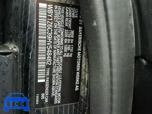 2017 BMW I3 BEV WBY1Z6C39HV548482 зображення 9