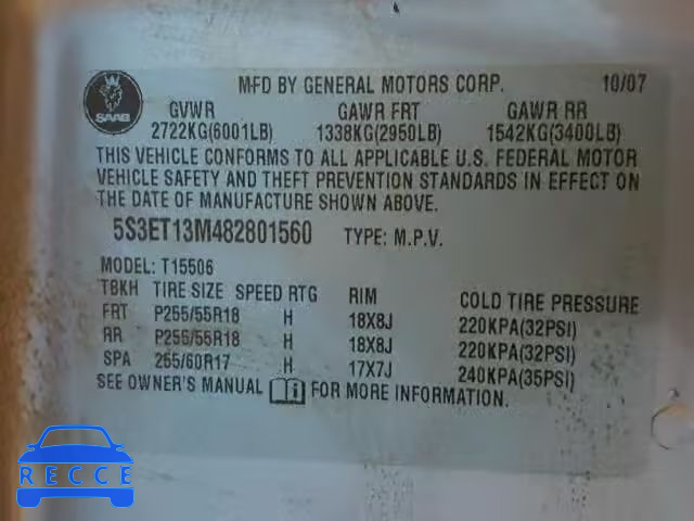 2008 SAAB 9-7X 5.3I 5S3ET13M482801560 image 9