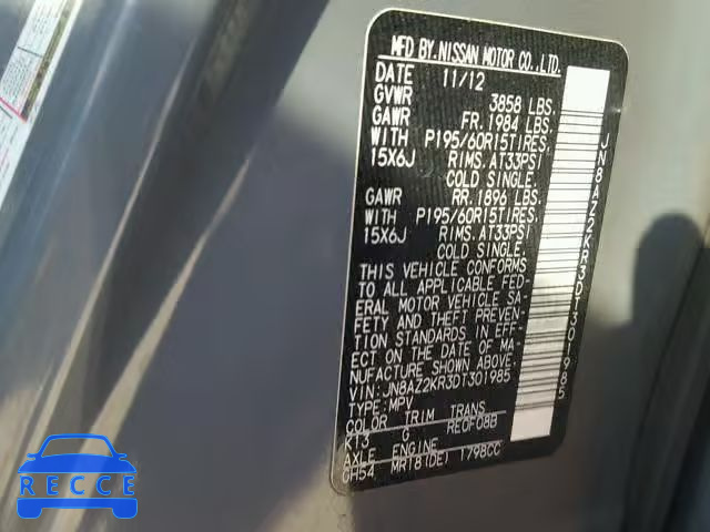 2013 NISSAN CUBE S JN8AZ2KR3DT301985 зображення 9
