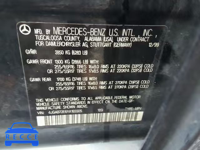 2000 MERCEDES-BENZ ML 430 4JGAB72E6YA165505 зображення 9