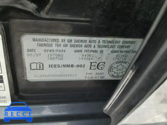 2008 PONTIAC WAVE KL2TD55668B024513 зображення 9