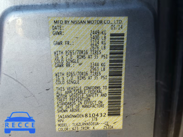 2014 NISSAN XTERRA X 5N1AN0NW0EN810432 Bild 9