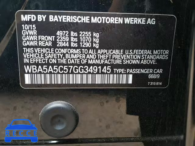 2016 BMW 528 I WBA5A5C57GG349145 image 9