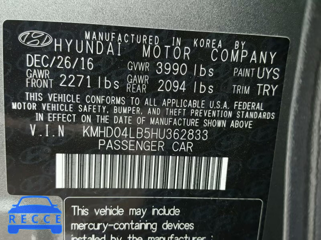 2017 HYUNDAI ELANTRA SP KMHD04LB5HU362833 image 9