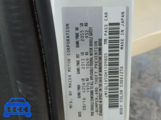 2017 MAZDA 6 GRAND TO JM1GL1X50H1109805 image 9