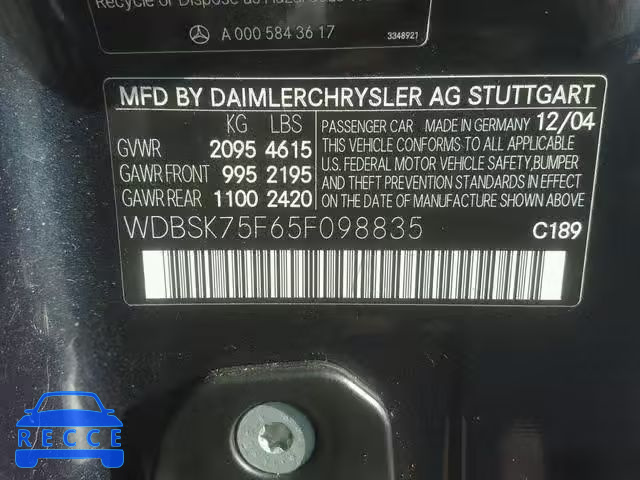 2005 MERCEDES-BENZ SL 500 WDBSK75F65F098835 image 9