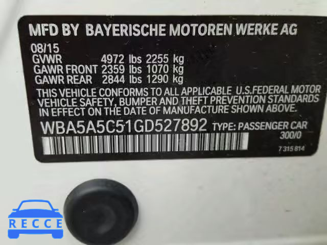2016 BMW 528 I WBA5A5C51GD527892 image 9