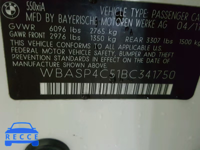 2011 BMW 550 XIGT WBASP4C51BC341750 зображення 9