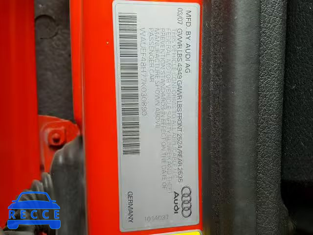 2007 AUDI A4 S-LINE WAUEF48H77K030890 image 9