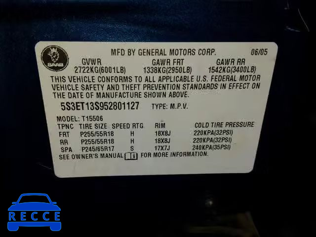 2005 SAAB 9-7X LINEA 5S3ET13S952801127 image 9