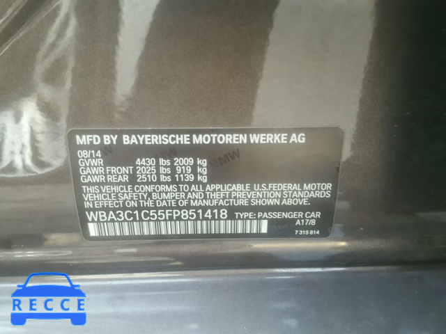 2015 BMW 328 I SULE WBA3C1C55FP851418 зображення 9